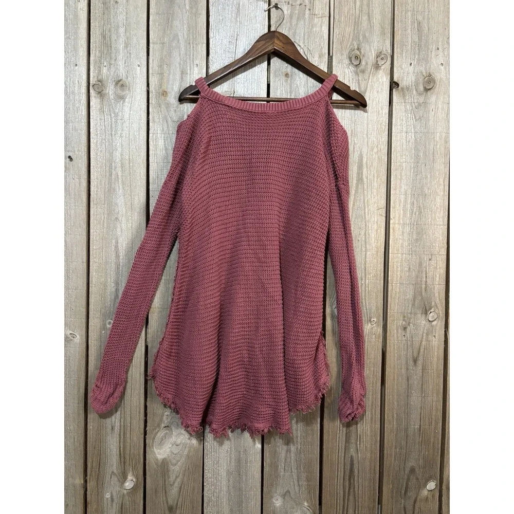 Free People Size XS Dusty‎ Rose Cold Shoulder Oversized High Low Sweater